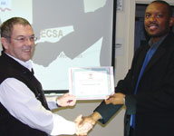 Johan Maartens with certificate from Solly Mabitsela